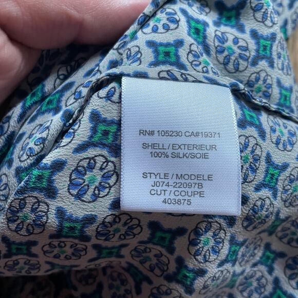 Joie Top Addie Geo Diamond Deep V Blouse 100% Silk Sz L Elastic Cuffs Pullover - Picture 5 of 8